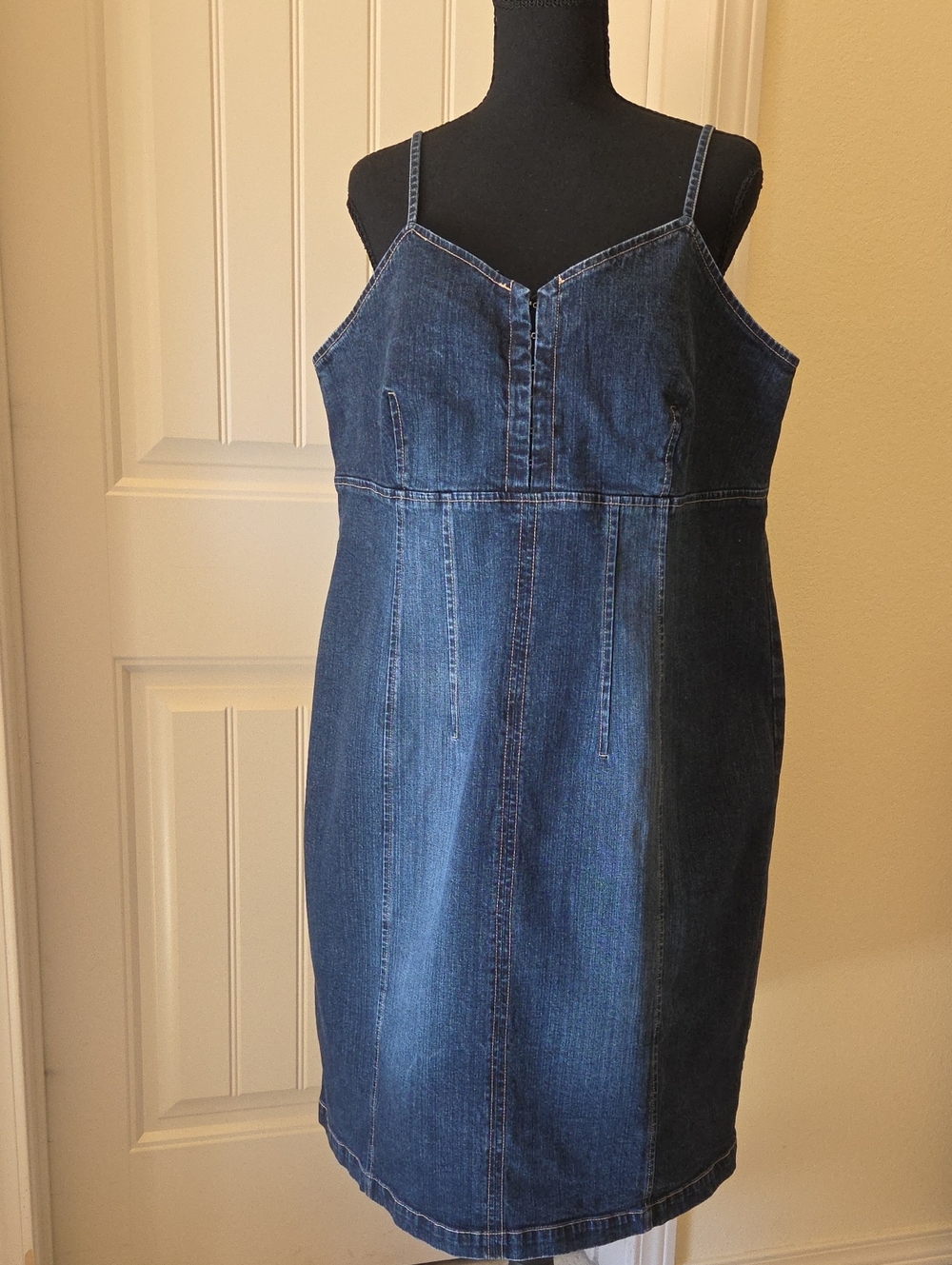 Vintage Venezia Jeans Denim Dress with Spaghetti Straps, Dark Blue, Size 18